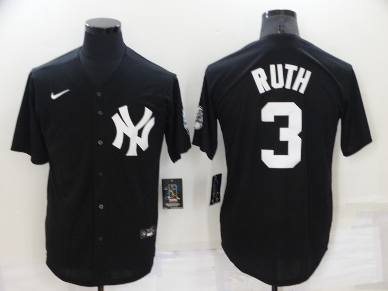 Men's New York Yankees Babe Ruth #3 Black Baseball Jersey